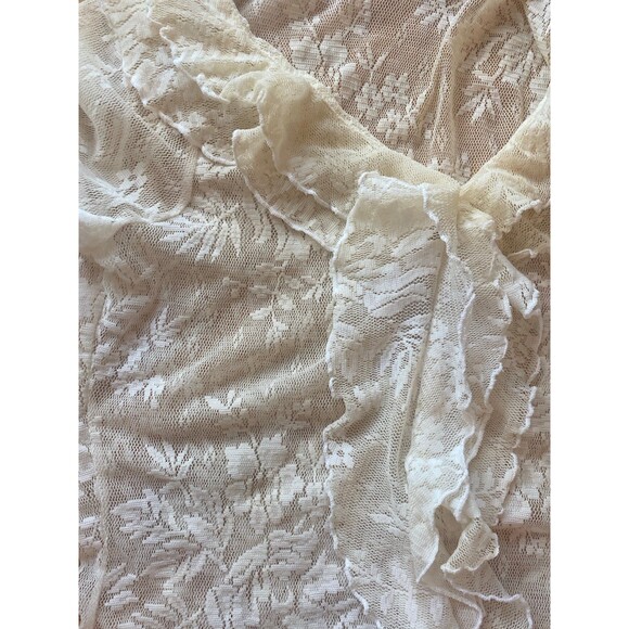 Lace Blouse Y2K Ruffle Front Cuff Cream Grannycore Cottagecore - Picture 4 of 5